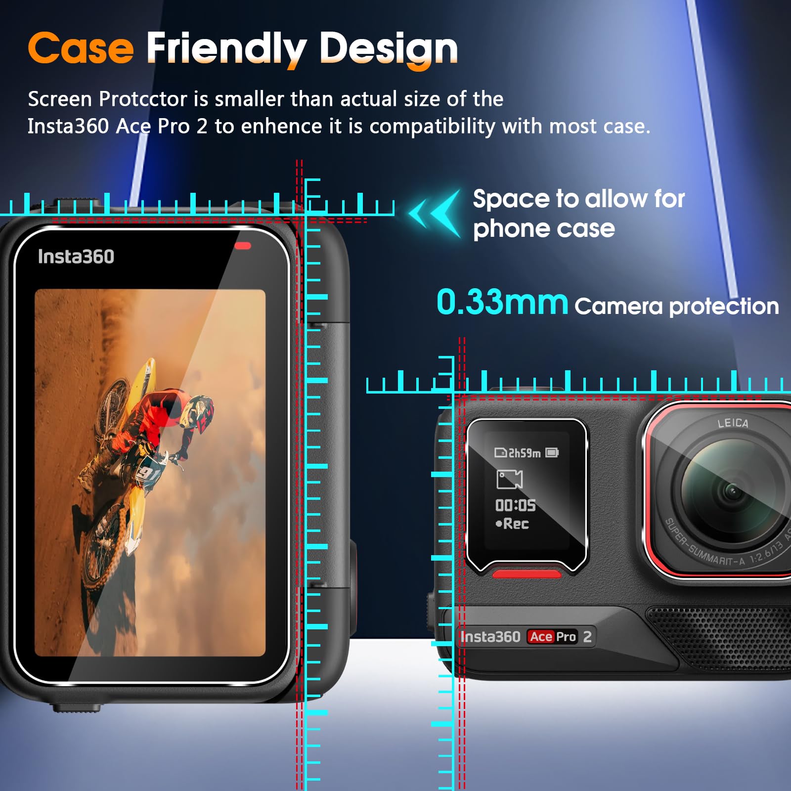 Pellicola Protettiva Insta360 Ace Pro 2, Schermo Vetro Temperato, Protezione Lente Fotocamera 2+2+2 Pezzi, HD Chiaro Anti Graffio