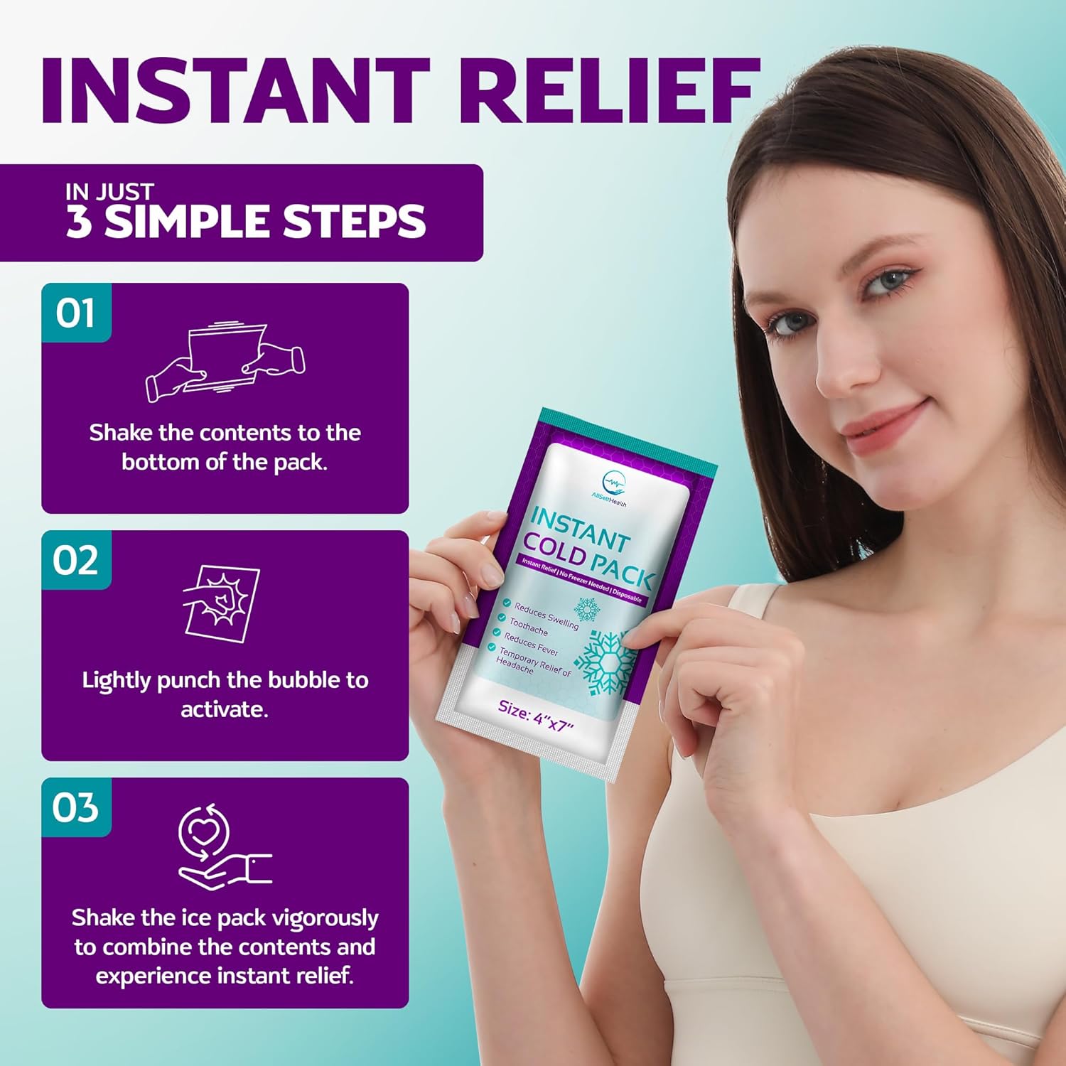 Disposable Instant Ice Packs for Injuries 50 Packs (7” x 4”) | Instant Ice Cold Pack - Cold Compress Ice Pack for Pain Relief, First Aid Essential, Swelling, Toothache, Athletes & Outdoor Activities - Image 4