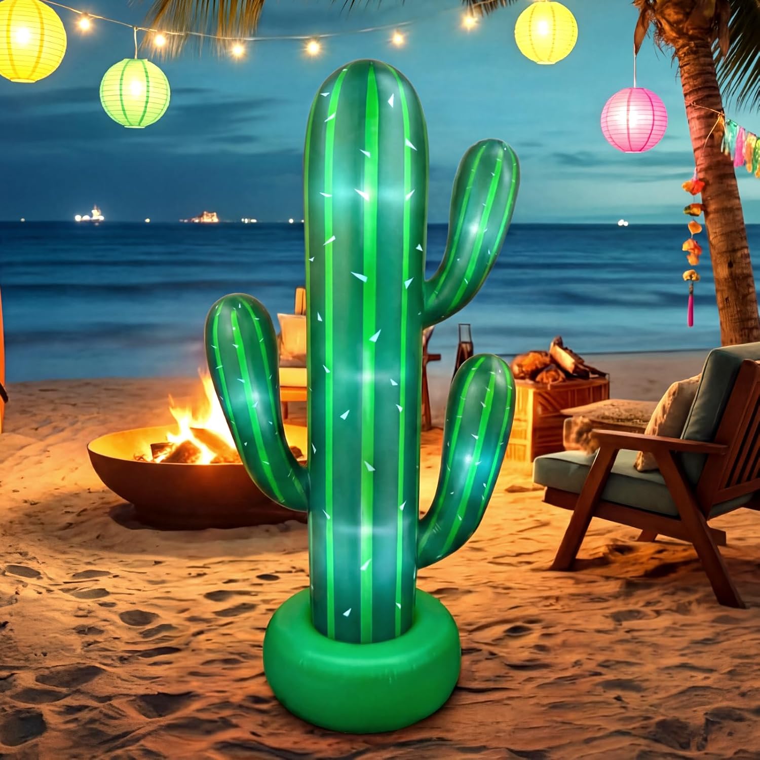 Soulchen 2 Pack 6.6Ft Giant Inflatable Cactus, Cactus Prop Decor with Built-in LED Light Blower Cacti Tree Decorations for Hawaiian Luau Tropical Parties Beach Poolside Western Cowboy Theme Decor
