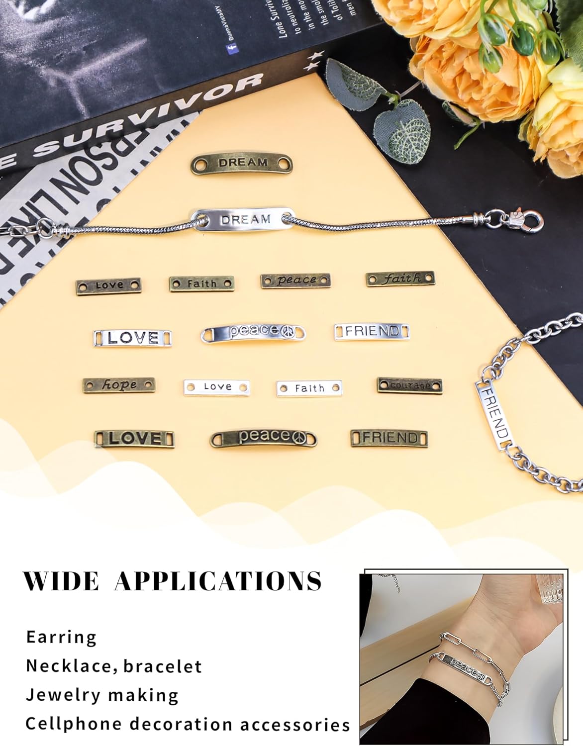 JIALEEY Mixed Words Letters Connector Pendants Beads Charms for Crafting, Jewelry Findings Making Accessory for DIY Necklace Bracelet 80pcs(110g) - Image 5