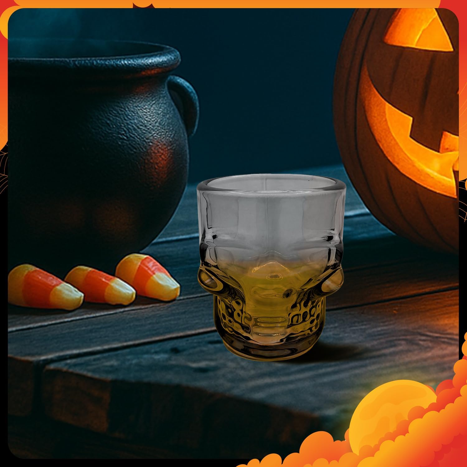 DURA LIVING Set of 6 Skull Shot Glasses - 1.75oz Clear Glass Novelty Drinkware, Gothic Skull-Shaped Barware for Halloween Parties, Whiskey, Tequila, Gifts & Spooky Home Décor