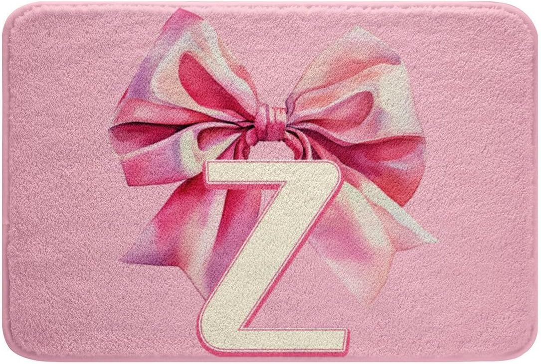 jejeloiu Bow Bathroom Rugs Pink Bowknot Bath Mats Personalized Letter Z Bathroom Accessories Floor Doormats 16"x24" Soft Microfiber image 3