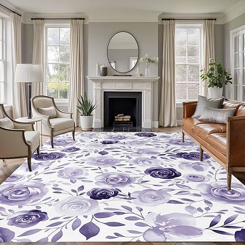 Miniatura 27 de Round Rugs 8ft, Colorful Flowers Non-Slip Area Rugs for Living Room Bedroom Entryway, Watercolor Retro Blue Pink Floral Washable Carpet Runner Rug