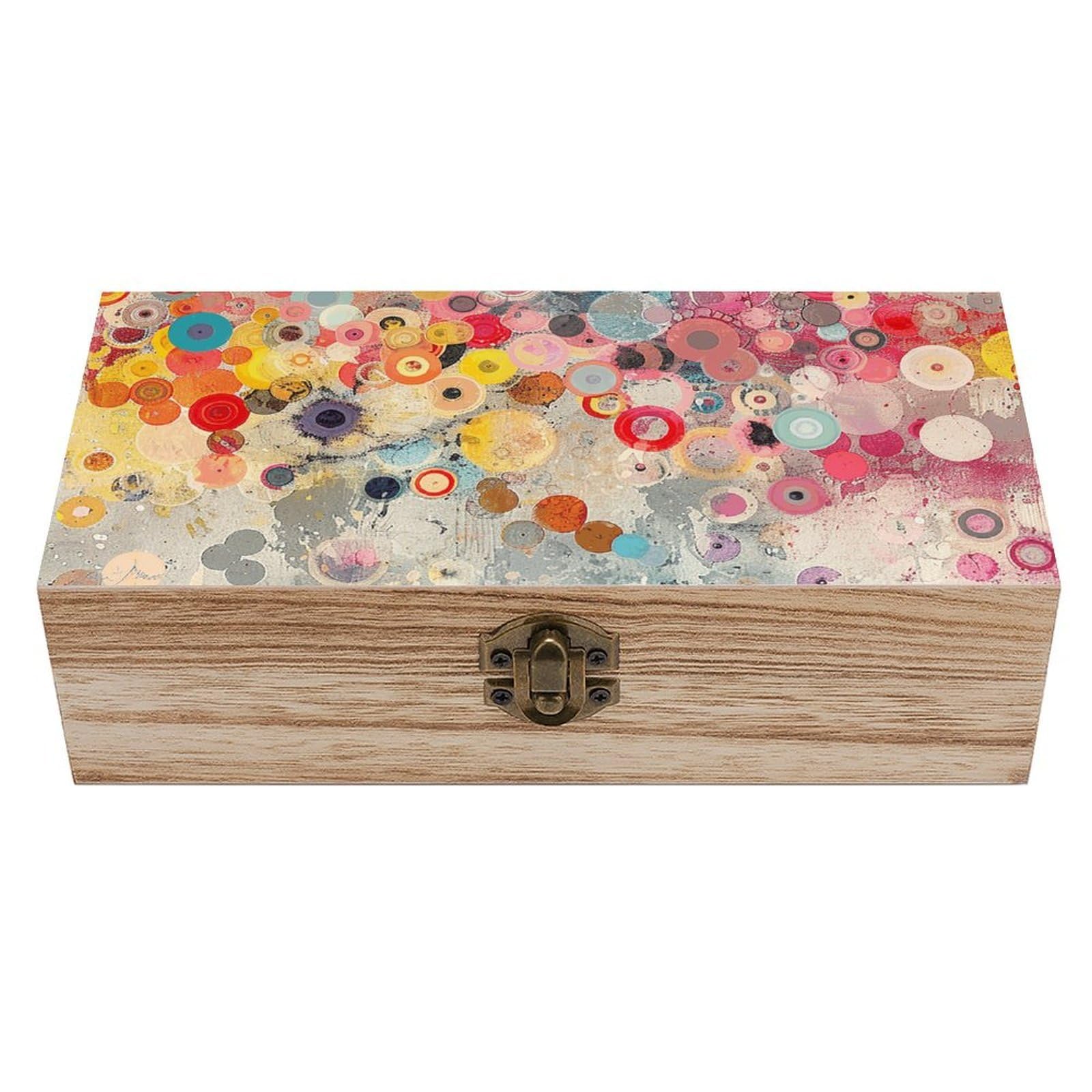 HLBSDM Vintage Wooden Storage Box Many Colored Circles Keepsake Box for Jewelry Photos Letters Elegant Desktop Organizer for Home Office Decor