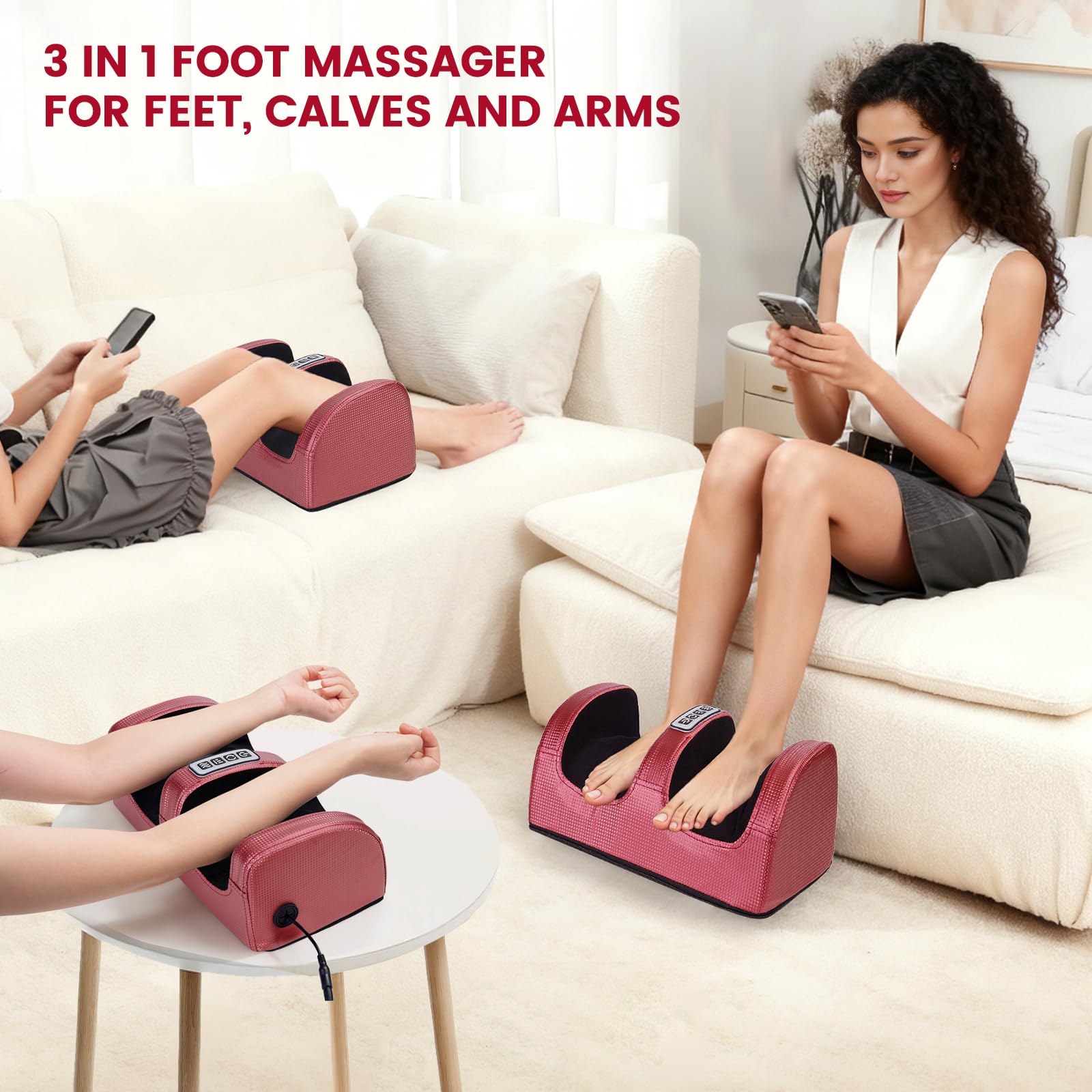 Masajeador de Pies con Calefacción - Masajeador Pies Shiatsu Eléctrico para Piernas Cansadas Fascitis Plantar - Masaje De Tejido Profundo Foot Massager - Regalo Originales para Mujer Mamá Papá (Rojo)