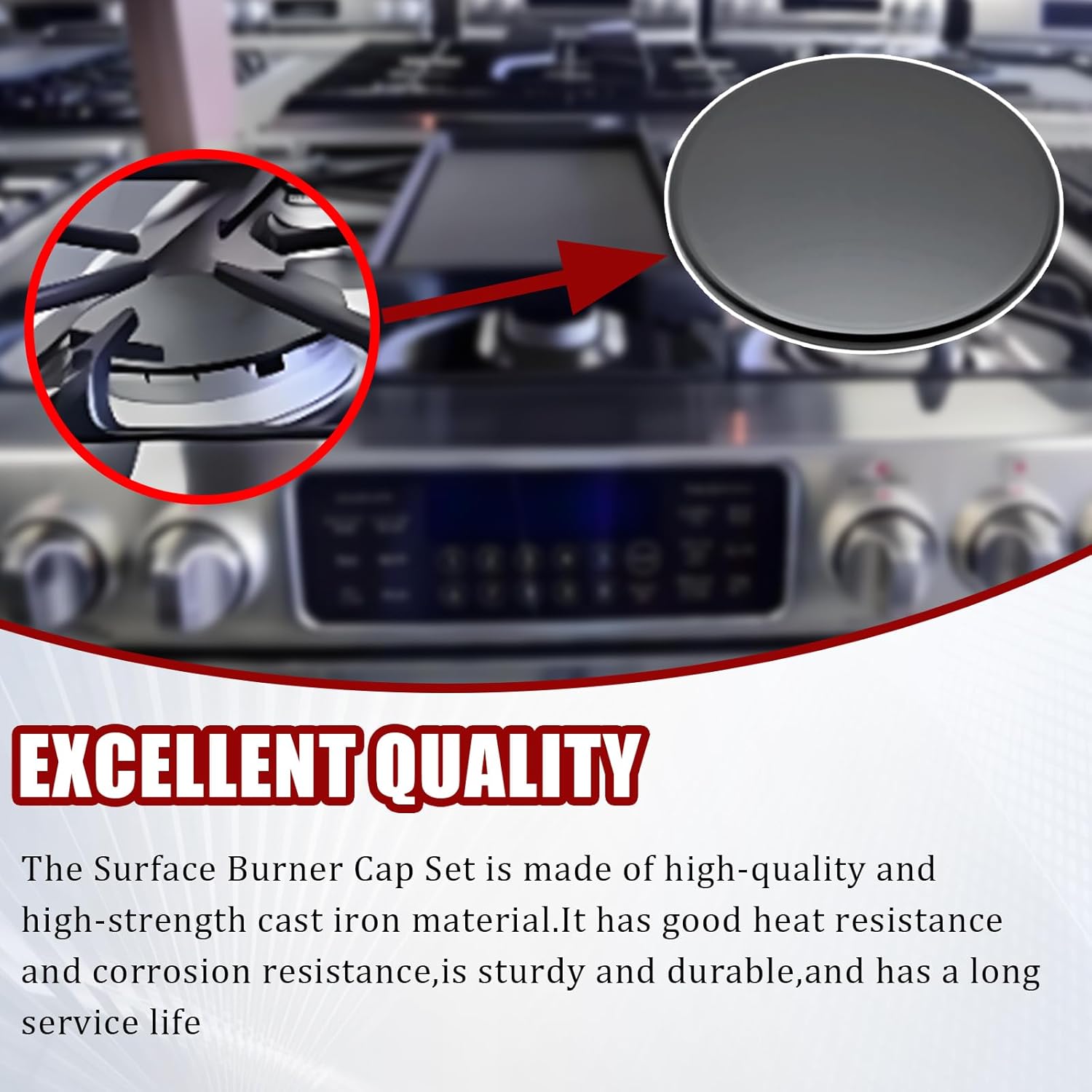 Surface Burner Cap Set Compatible With GE Gas Range/Stove/Oven (4-Pack) –Replace For WB29K10009-1 (2.6"), WB29K10001-2 (3.2"), WB29K10006-1 (3.5") – Even Heat for Consistent Cooking