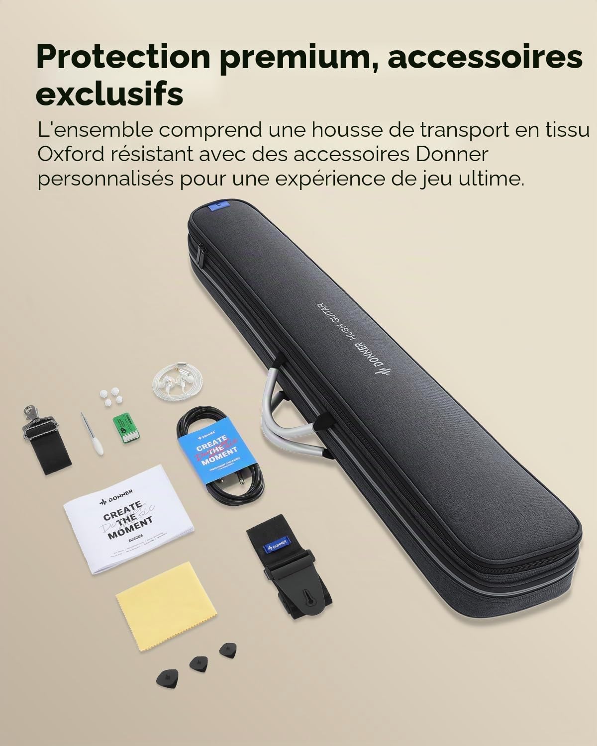 Donner HUSH-C Guitare de Voyage à Cordes en Nylon, Guitare Électro-Acoustique, Ultra-Légère pour Pratique Silencieuse avec Prise Casque, Accordeur Intégré et Housse, Sunburst