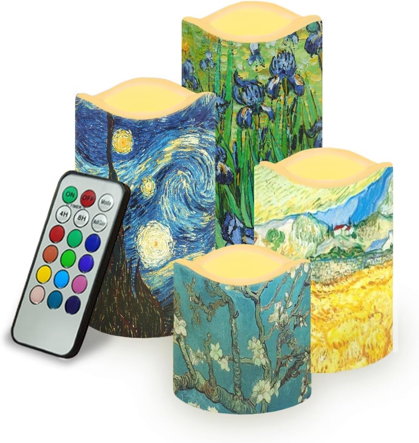 Ystardream Van Gogh Starry Night Flameless Candles Plastic Moving Flickering LED Candles with Remote Color Changing & Timer,4 Packs