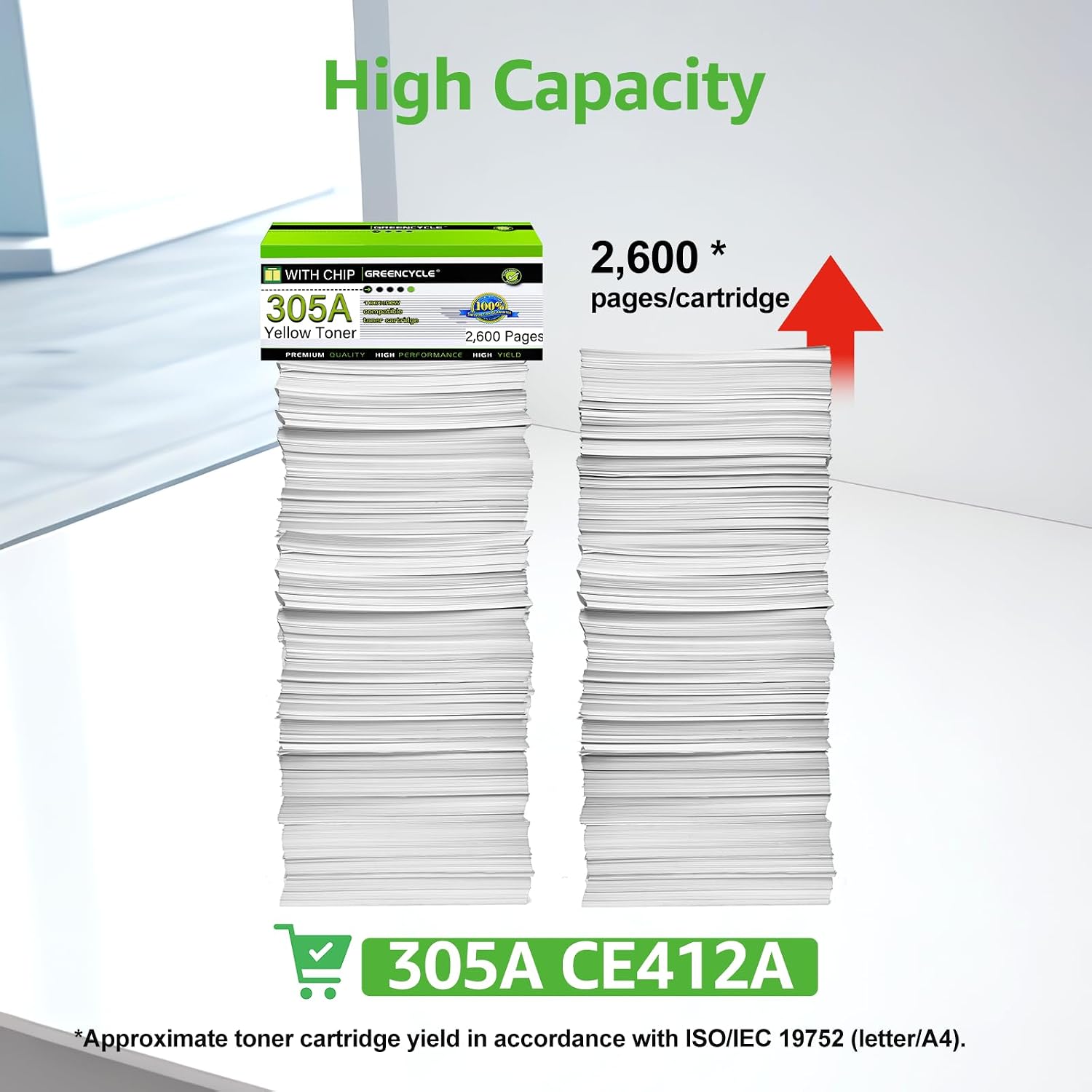 greencycle 305A Compatible Toner Cartridge Replacement for HP 305A CE412A for Laser Jet Pro 400 Color M451dn M451dw M451nw Pro 300 Color M375nw M475dw M475dn Printer (1-Pack Yellow)