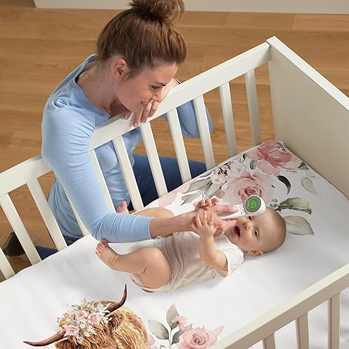 Miniatura 4 de Sábana bajera ajustable personalizada de 2 piezas para cuna  Sábana personalizada para cuna de vaca de las tierras altas con nombre de bebé, sábana