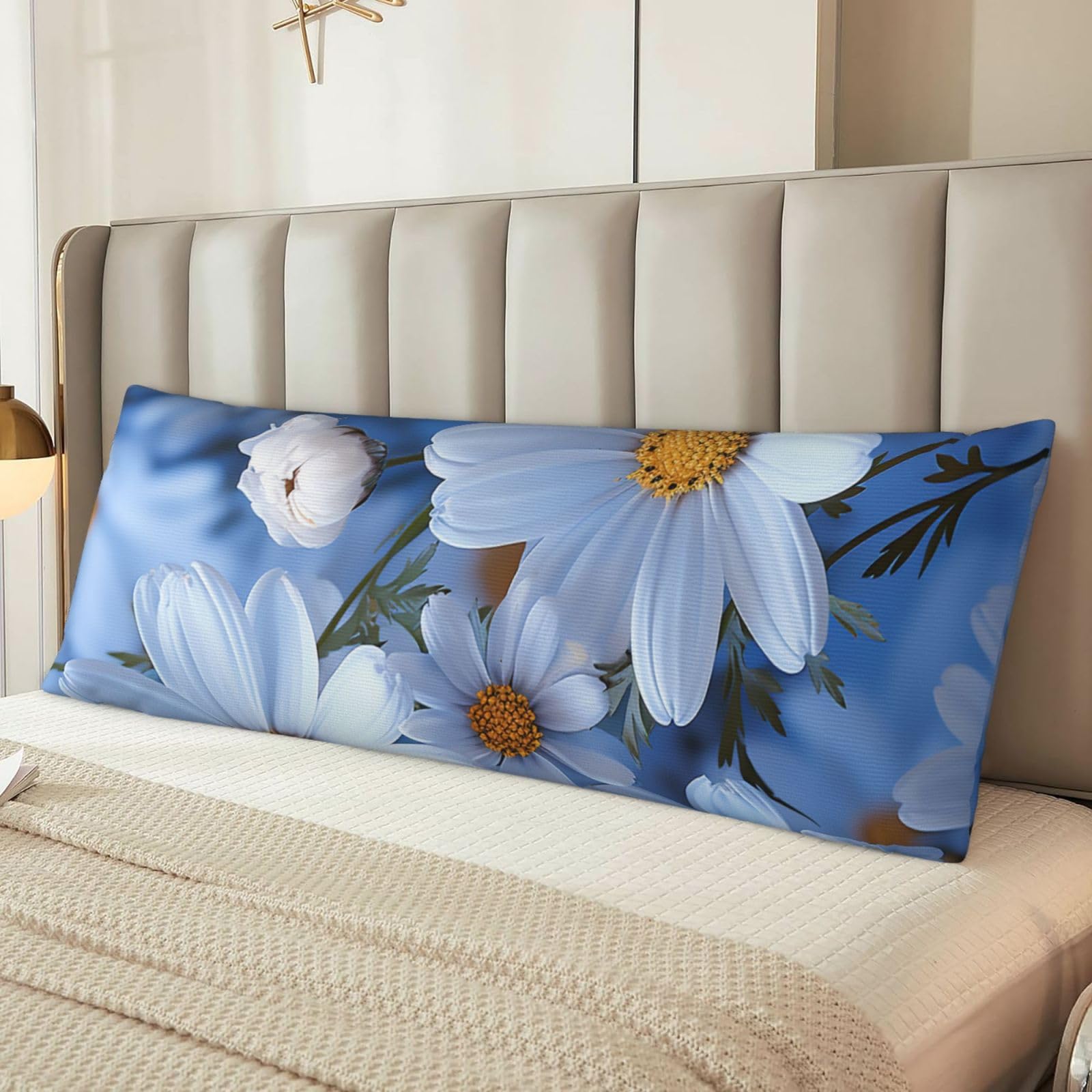 Fodpand Women's Black Daisy Blue Body Pillow Cover 20X54 Inches Soft Microfiber Long Pillow Case For Sleeping & Side Sleepers Comfy Breathable Decorative Body Pillowcase Gifts For Men