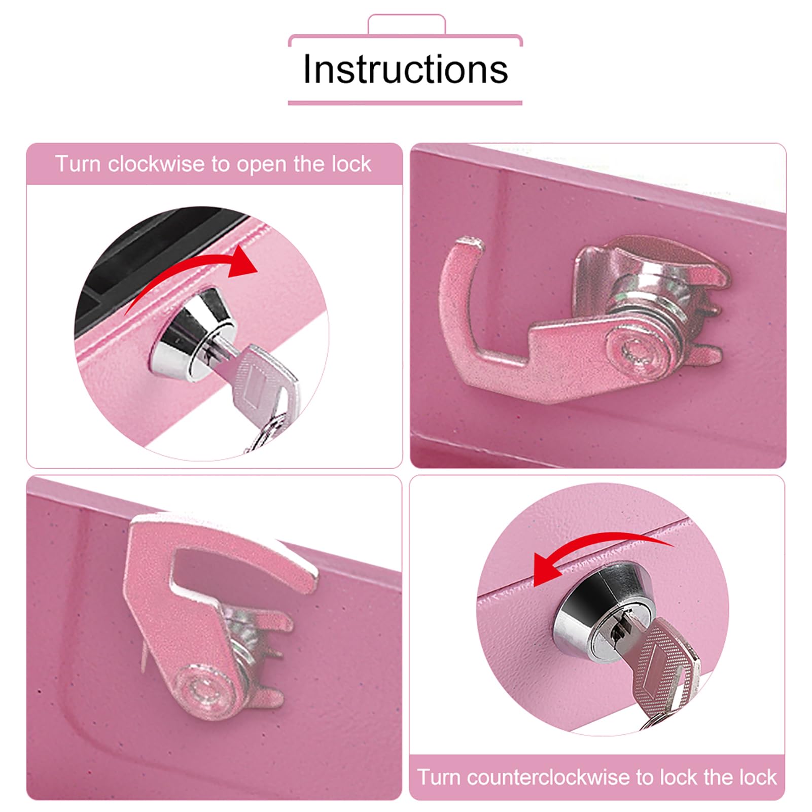 Fireproof Waterproof Box With Key Lock, 1pc Portable Small Fireproof Safe Steel Petty Lockable Fire Proof Safe With Handle For Home Office Storge(Pink) - Image 4