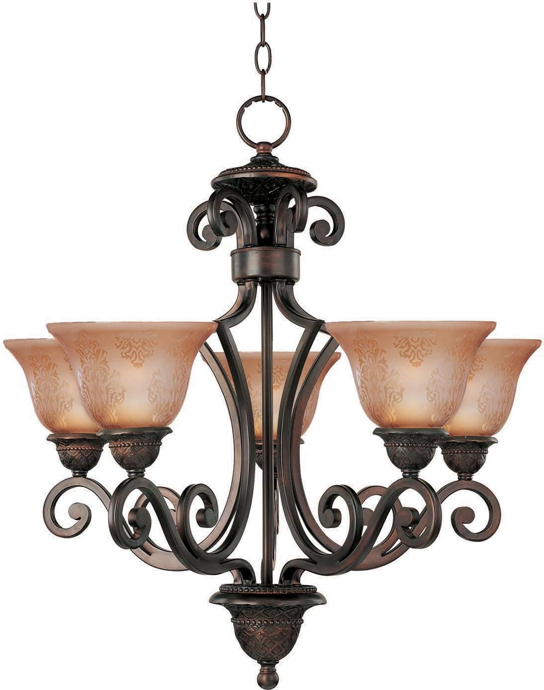 Maxim Lighting Symphony 5-Light Chandelier | Oil Rubbed Bronze Finish | Amber Glass Shade | Mediterranean Dining Room Chandelier | 11244SAOI