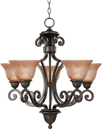 Maxim Lighting Symphony 5-Light Chandelier | Oil Rubbed Bronze Finish | Amber Glass Shade | Mediterranean Dining Room Chandelier | 11244SAOI
