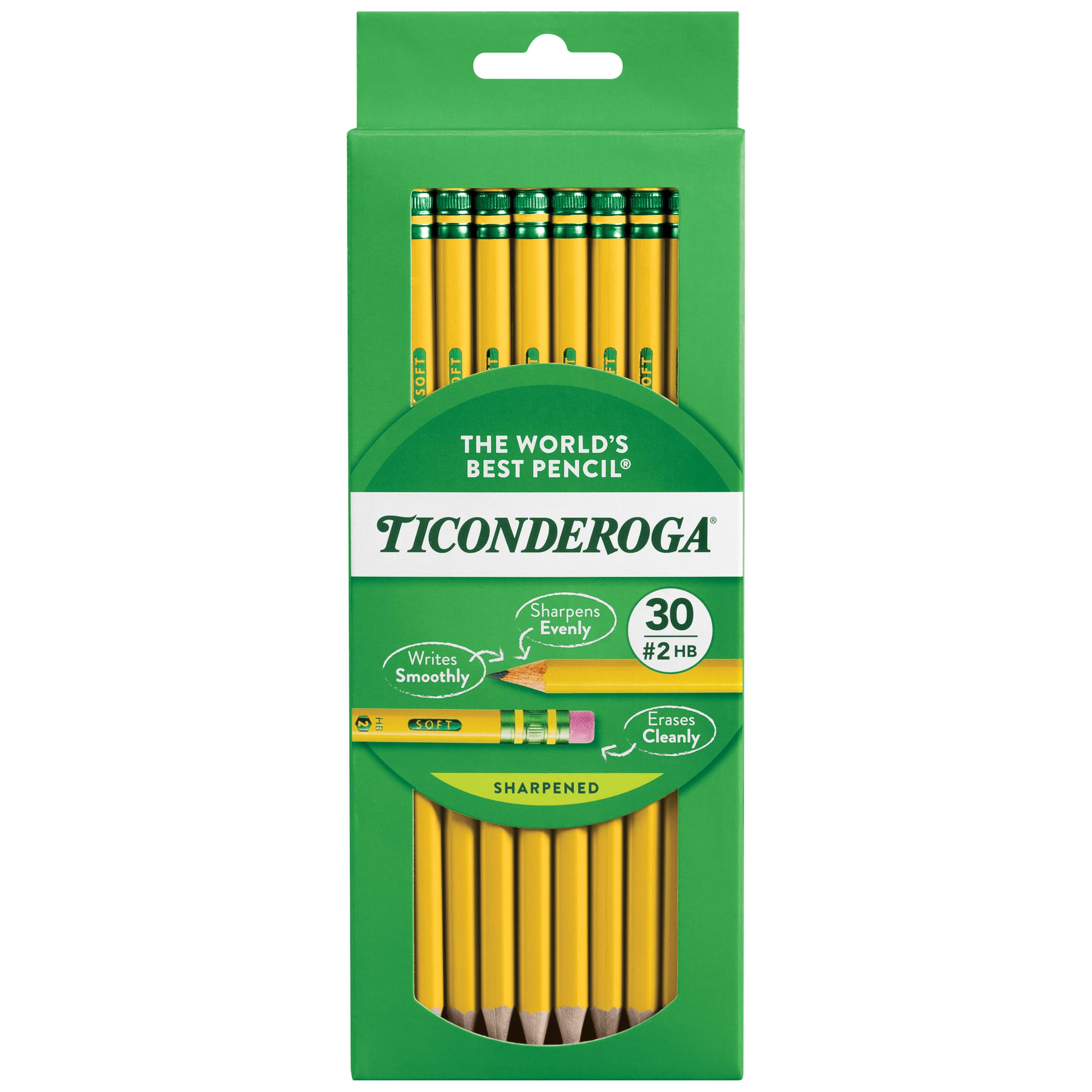 ticonderoga wood-cased pencils pre-sharpened 2 hb soft yellow 30 count