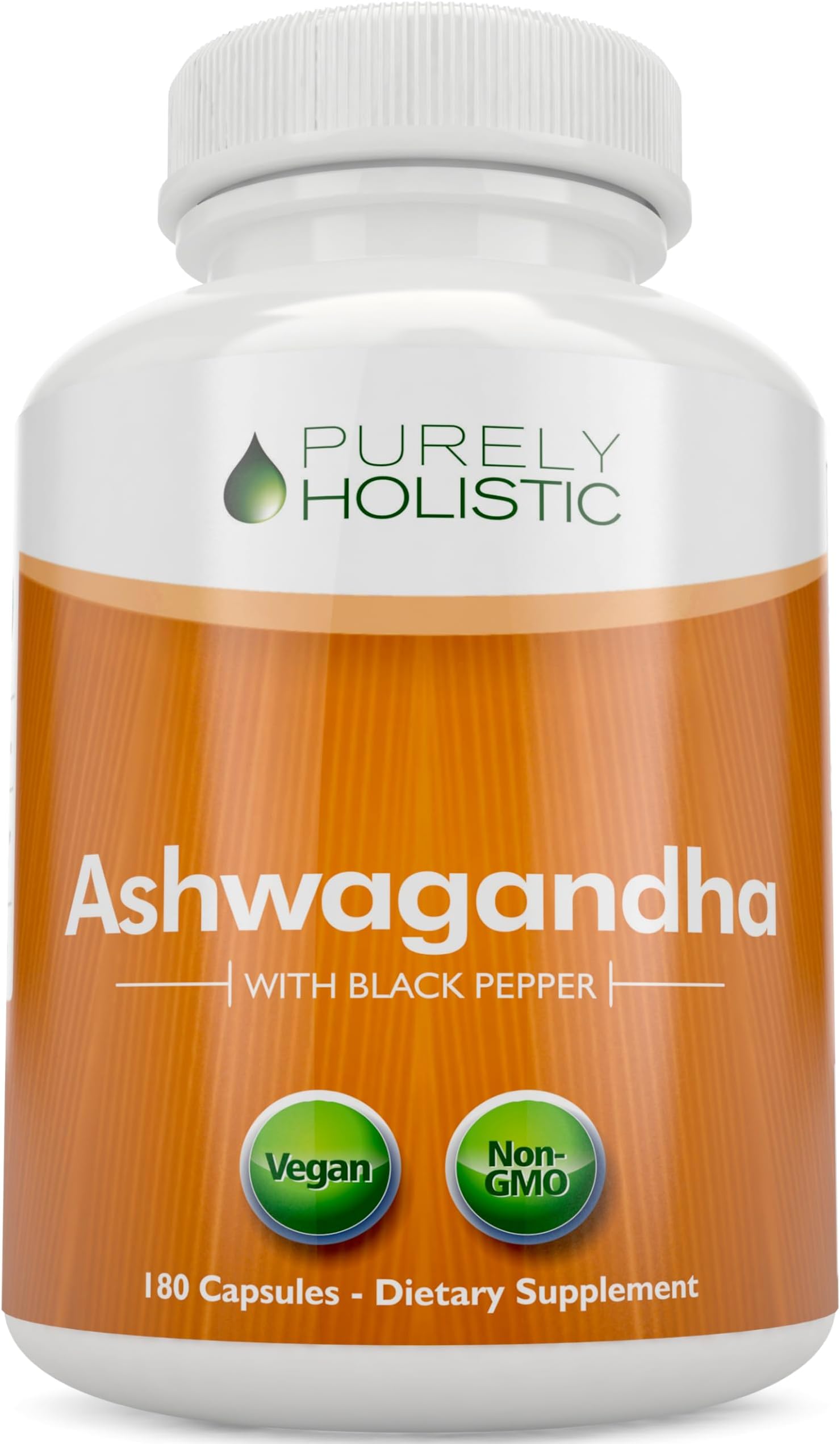 Purely Holistic Organic Ashwagandha 1300mg - 180 Vegan Capsules - 650mg of Ashwaganda per Capsule - 3 Month Supply - High Strength Ashwaganda Root Extract with Black Pepper
