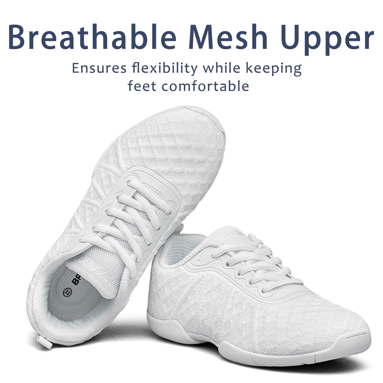 BAXINIER Cheerleading-Sneaker für Mädchen, Weiß, für Training, Tanz, Tennis, leichte Jugend-Wettbewerbsschuhe