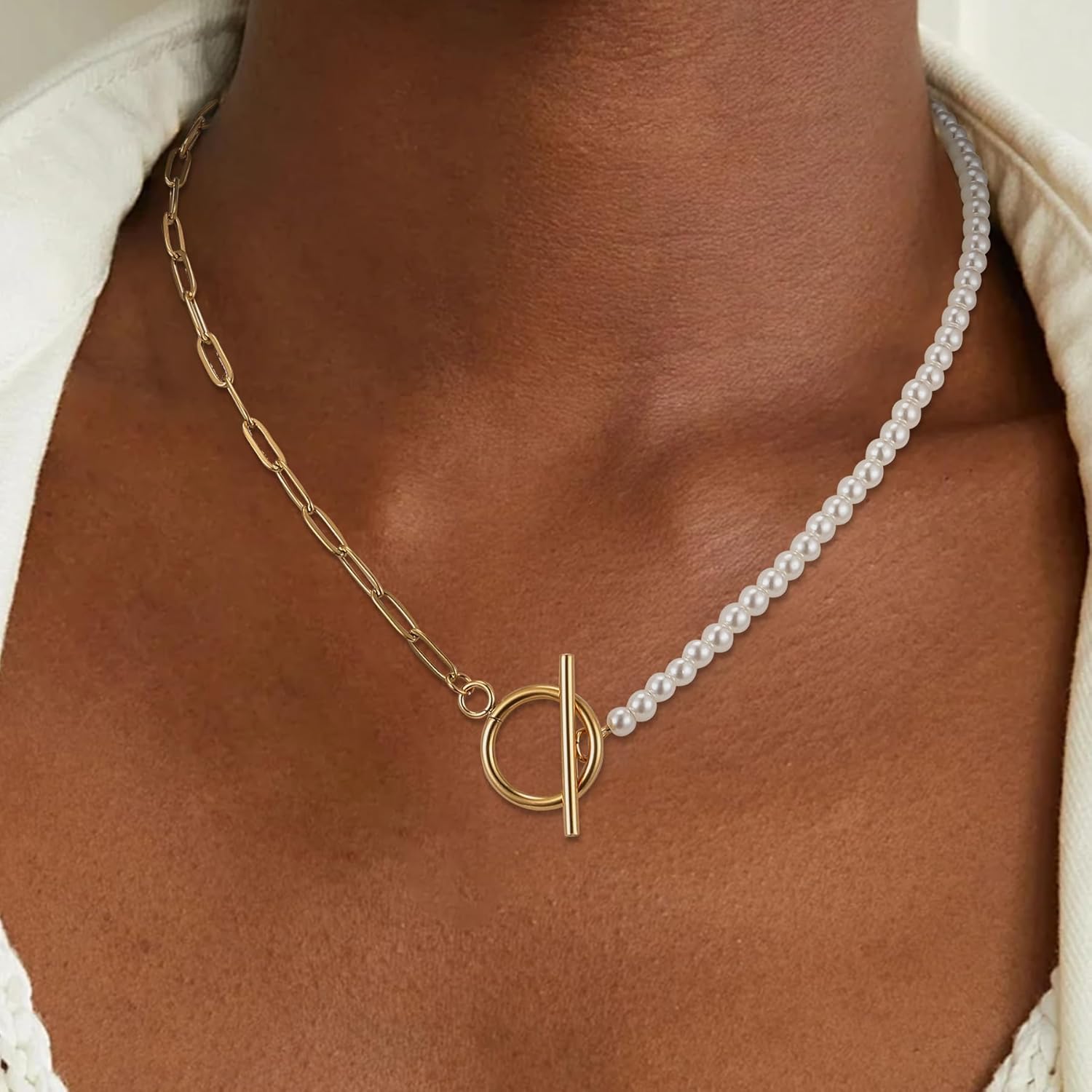 Dainty Pearl Necklace for Women Gold Plated Bridal Wedding Jewelry Trendy Cute Lariat Pearl Pendant Drop Charm Choker Stackable Necklace Gift for Women Mom Sister Daughter - Image 2