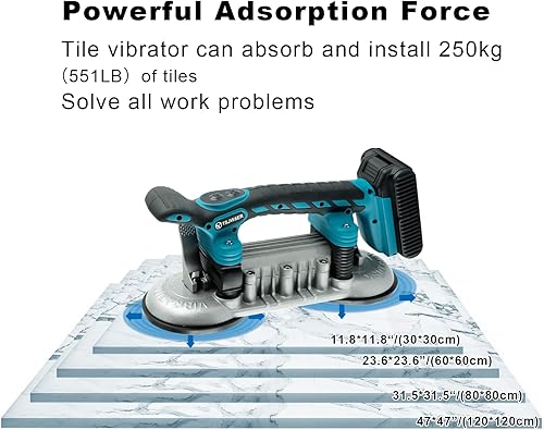 Miniatura 7 de Máquina de vibración de herramienta de instalación de azulejos, vibrador de doble ventosa, nivelación de baldosas de mano, 12000 mAh, 24000 rmin, 6