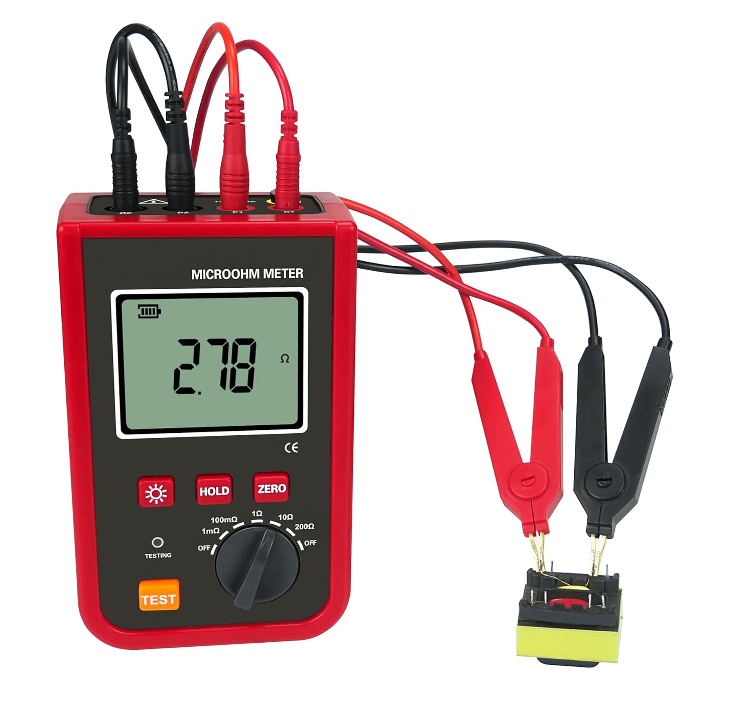 DC Low Value Resistance Tester Digital Micro Ohmmeter Equipotential Tester Meter 1uΩ~200Ω Data Storage for Measuring The Connection Resistance Between Conductors Connected at Ground Grids Poles