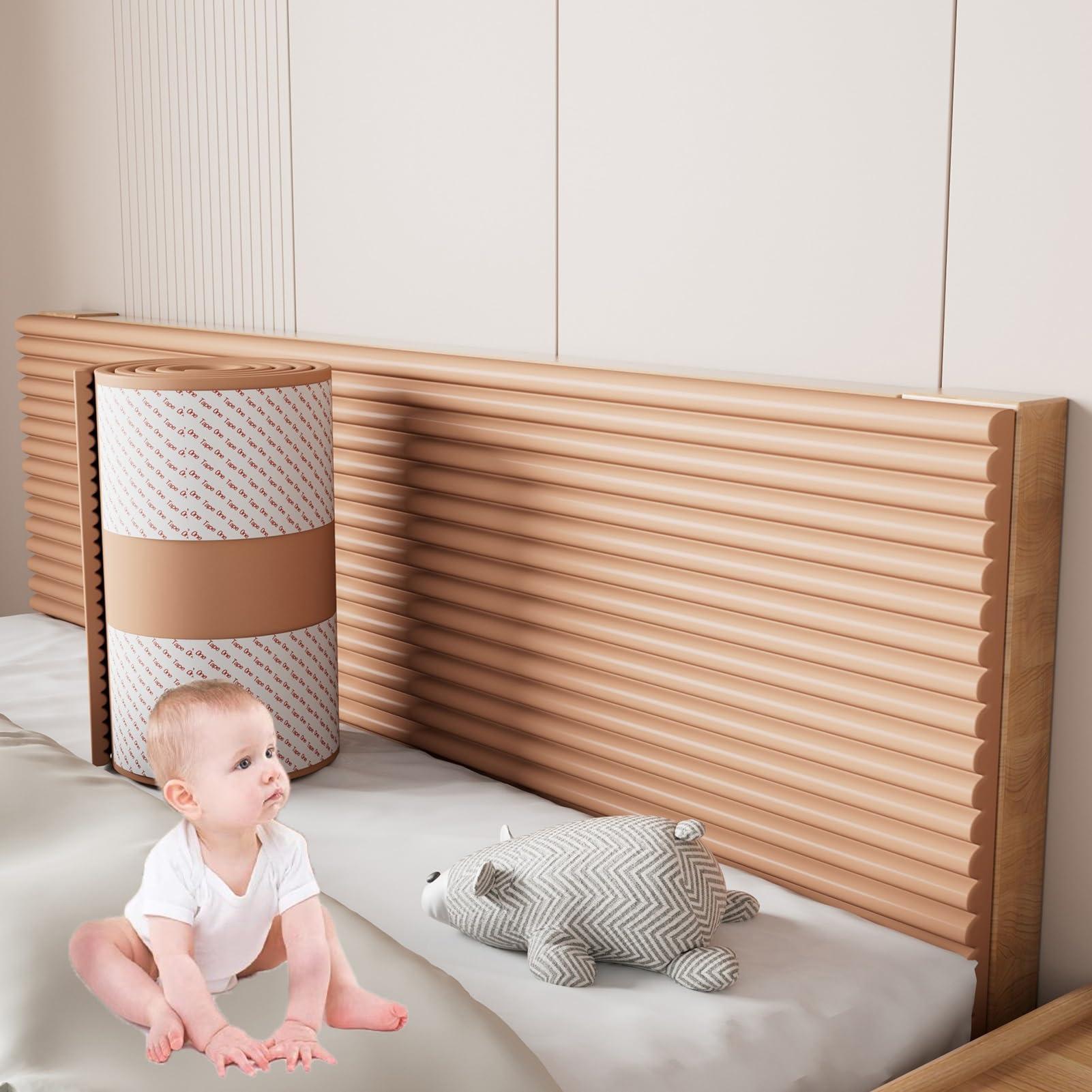 Wall Padding for Kids Autism - Soft Padded Wall Panels for Bedroom/Playroom/Nursery, DIY Cutting Upholstered Wall Panels Peel and Stick Headboard Self-Adhesive, Thickening Insulate(Wood color,30x200 c