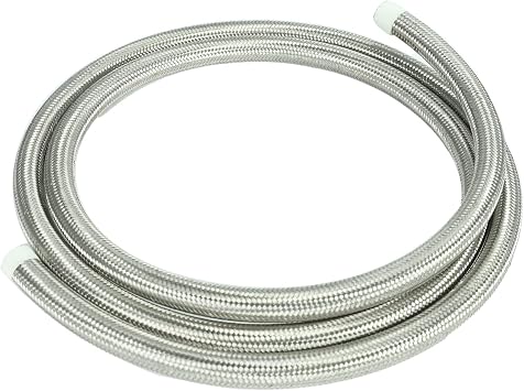 5 Feet Silver AN6 6AN Nylon & Stainless Steel Braided Fuel Oil Gas CPE Line Hose For 3/8" Tube Size Coolant Hose Fuel Line Pump Gas, Race Gas, Vacuum, Hydraulic Fluid, Diesel Hose Line Tube