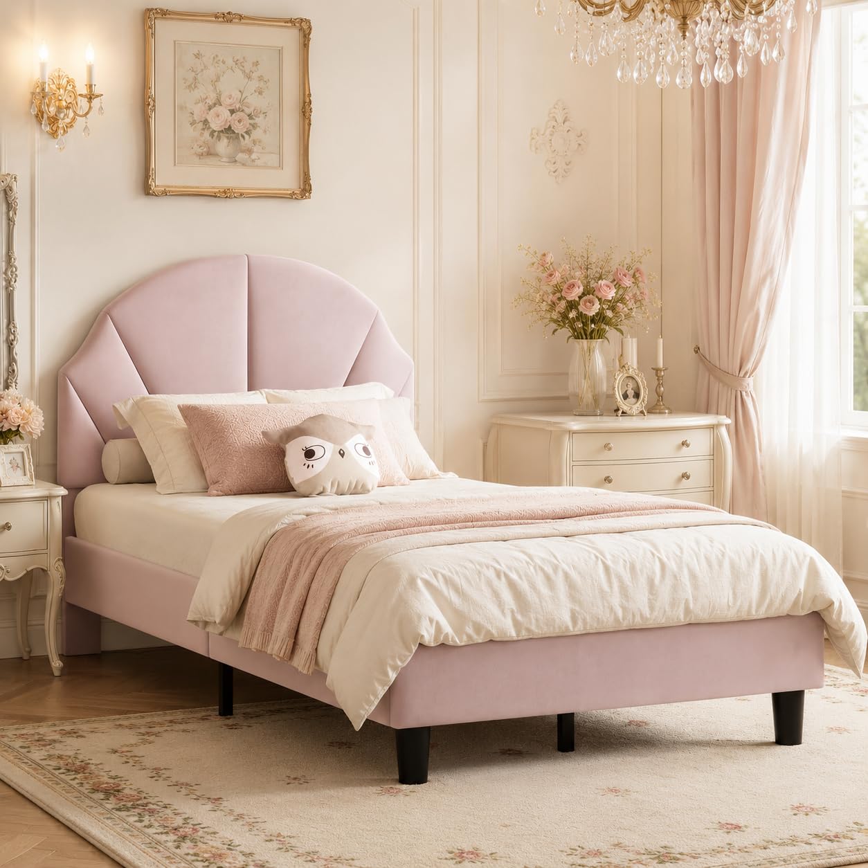 Letto singolo 90 x 200 cm, letto per bambini imbottito con rete a doghe per bambina, letto giovane imbottito con testiera regolabile per cameretta dei bambini, senza materasso