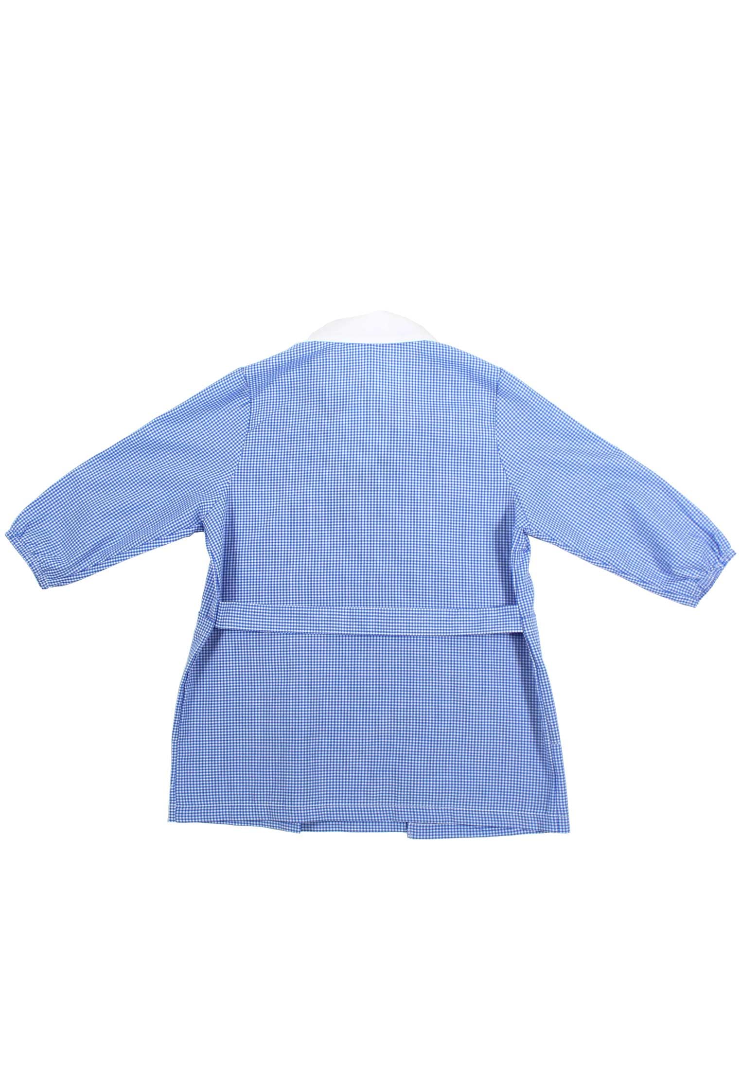 Delantal infantil azul a cuadros con cuello blanco y estampado bordado en el pecho, Batas Infantiles, Mandilones Infantiles, Baloncesto, 3 años