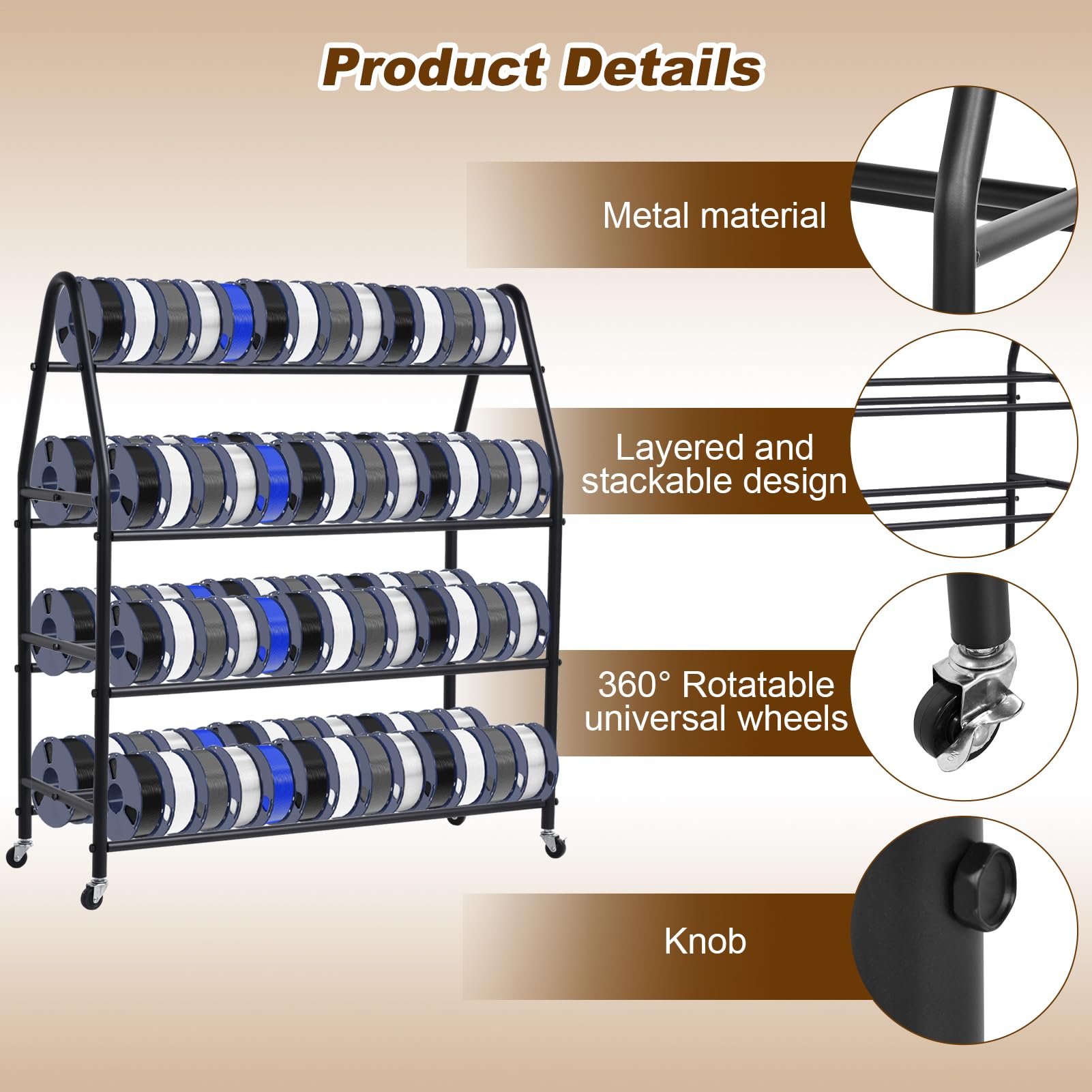Supporto Porta-filanti Da 100 Pezzi, Supporto Porta-bobina Mobile Per Stampante 3D, Ripiano In Metallo Resistente Per ABS/PLA/TPU/Nylon, Accessori Per Stampa 3D Per Studio, Ufficio E Officina