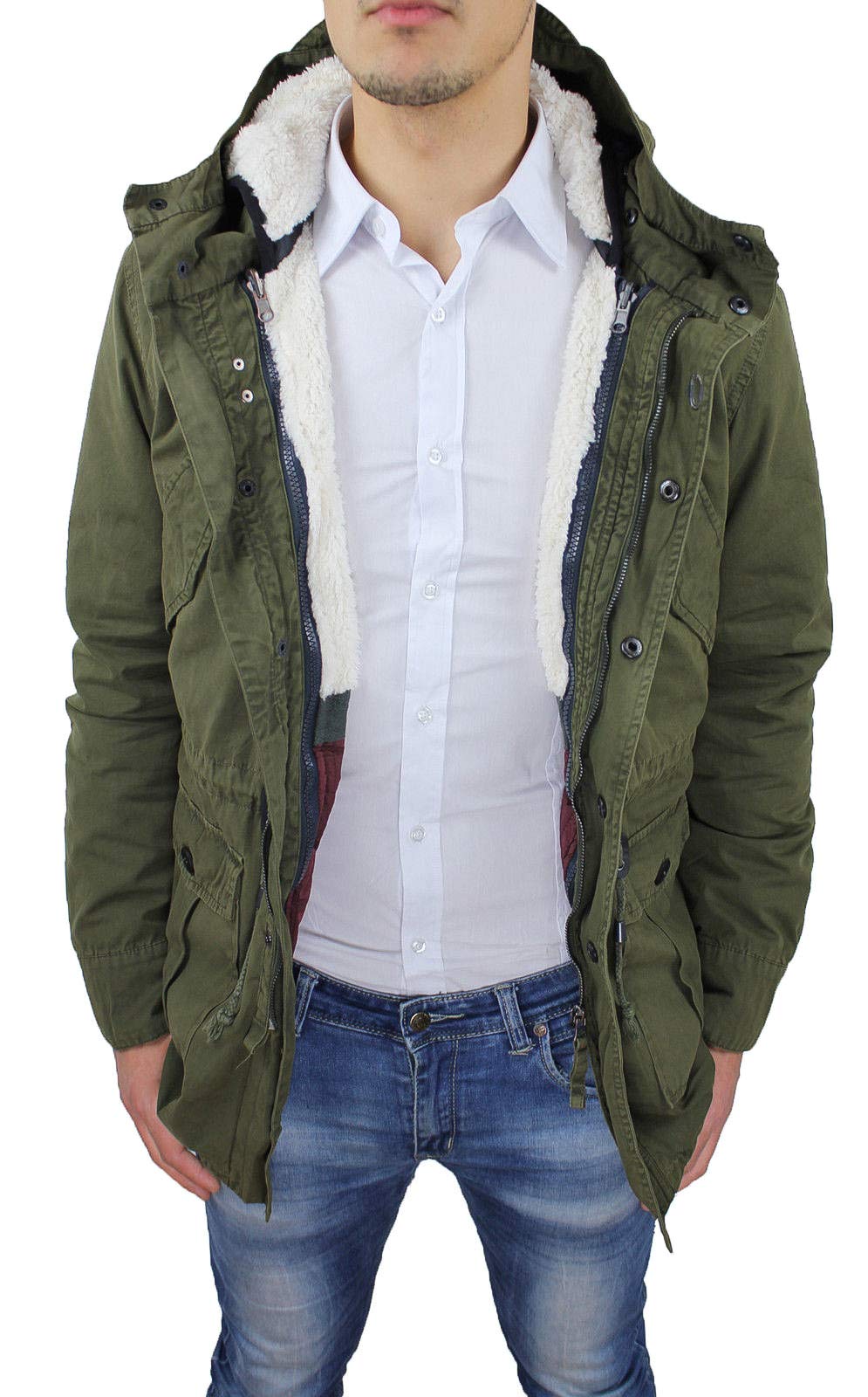 Evoga Chaqueta Parka Hombre Verde Militar Casual Invierno