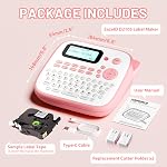 Pink Label Maker Machine with-Tape, Portable Kids Label Maker, Handheld Electric Label Maker with Keyboard, D210S Easy Labeler with Multiple Fonts Frame Barcode for Home Office School Supplies