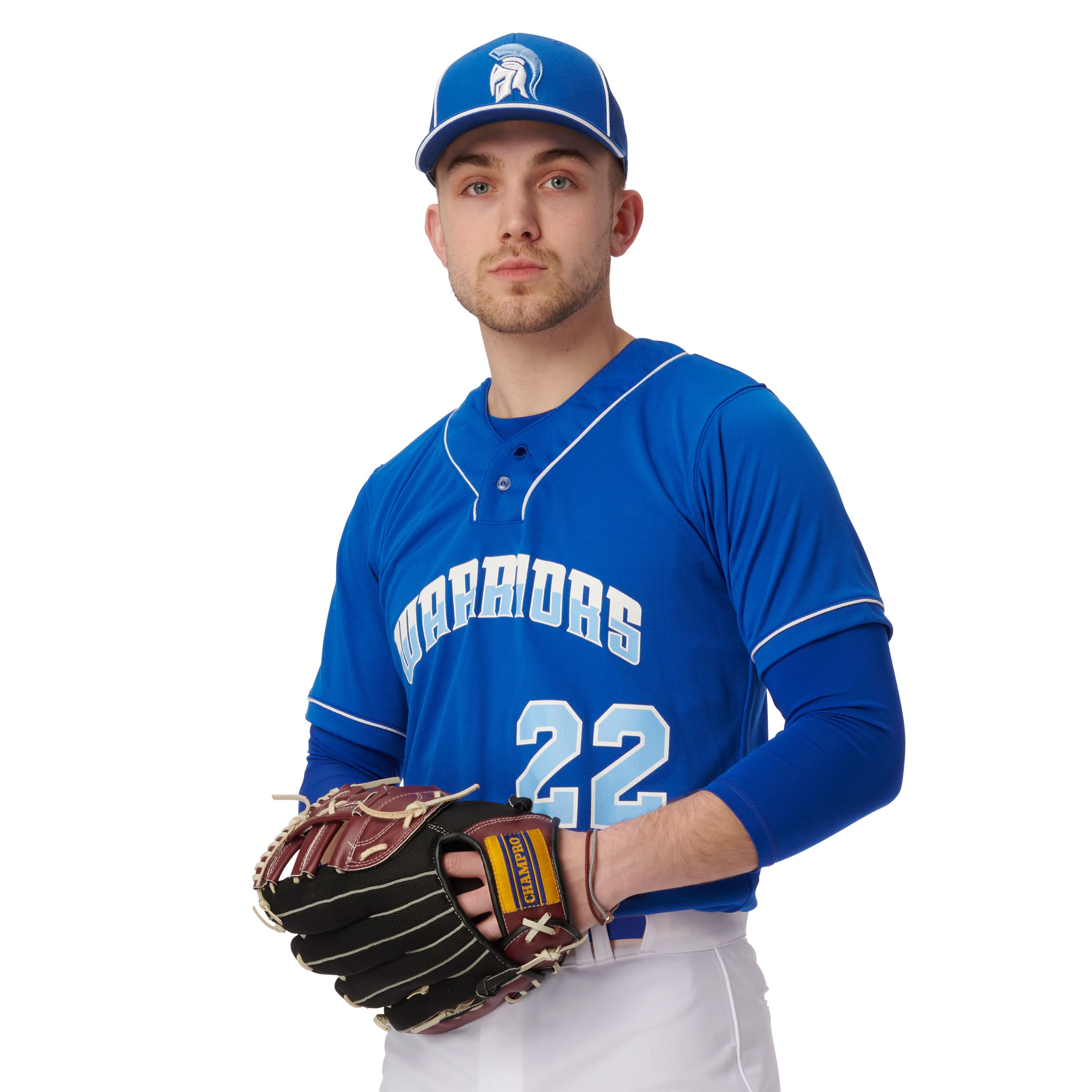 Champro Men's Standard Heater 2-Button Baseball Jersey, Royal, White Pipe, Adult 3X-Large