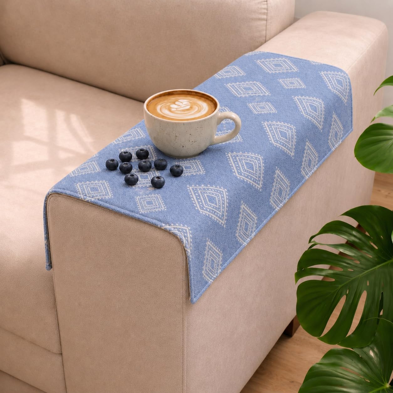 STITCHNEST 'Verdant Rekhika Stories' Sofa Armrest Cover | Elegant Jacquard Fabric, Washable & Durable for Modern Living (18 x 22 Inches)