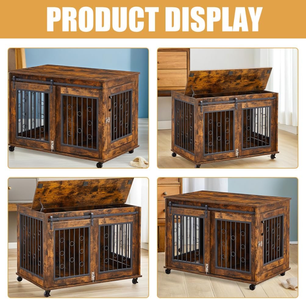 Ciieeo Small Dog Crate: Sliding Door Pet Crate with Divider for Two Small Dogs - Wooden Furniture Pet Cage - Country Style Indoor Puppy Kennel
