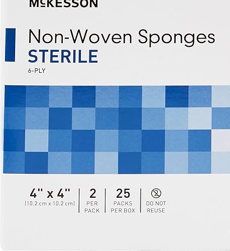 Miniatura 9 de McKesson Esponjas no tejidas, estériles, 6 capas, poliésterrayón, 4 x 4 pulgadas, 2 por paquete, 25 paquetes, 50 en total