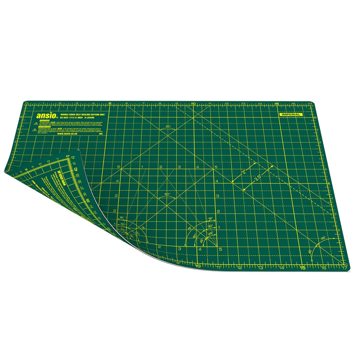 ANSIO Craft Cutting Mat Self Healing A3 Double Sided 5 Layers - Quilting, Sewing, Scrapbook, Fabric & Papercraft - Imperial/Metric 17 Inch x 11 Inch / 42cm x 27cm - Green/Green