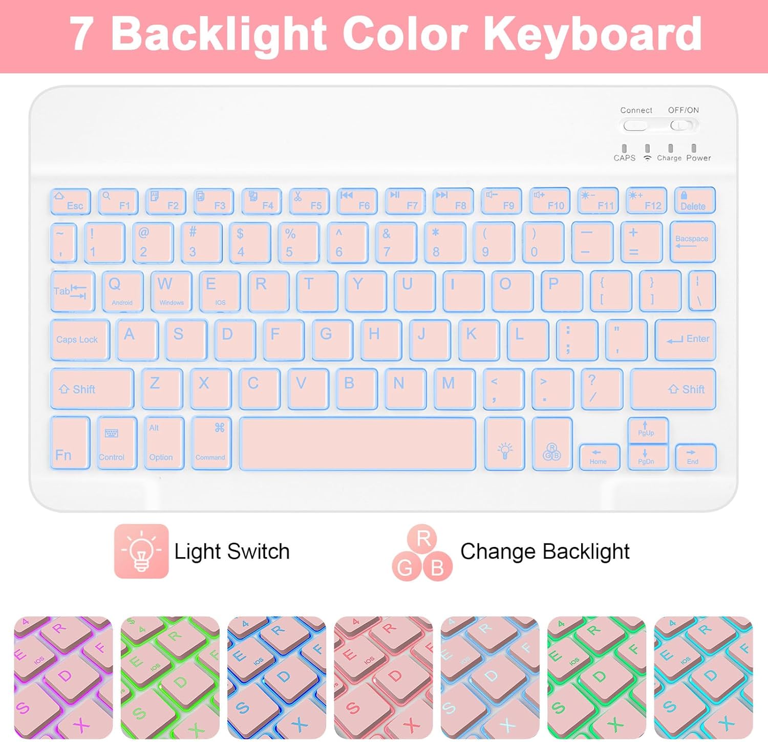 Keyboard Case for Samsung Galaxy Tab A9+/A11+ 11 inch, 7 Color Backlit, Detachable Wireless Keyboard Case with S Pen Holder and Mouse for Galaxy Tab A9 Plus/A11 Plus, Pink