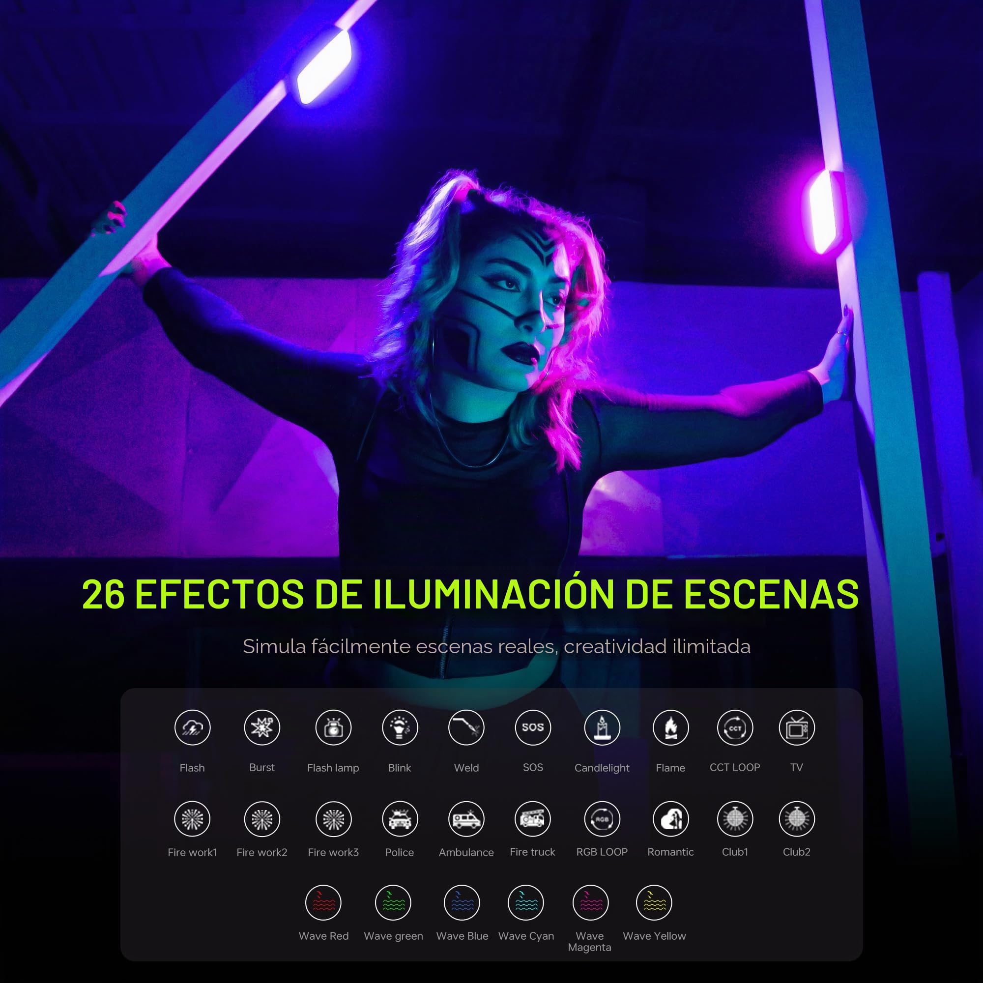 VILTROX Luz de video LED RGB magnética con control de aplicación/soportes de garra fría/CRI 97+/2500K-8500/4000 mAh/26 escenas de luz para fotografía, vlogs, iluminación selfie