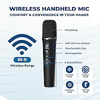 Vista 4 de Amplificador de voz con micrófono inalámbrico y altavoz - Sistema PA Bluetooth portátil mini con micrófono de mano, megáfono recargable ultraligero
