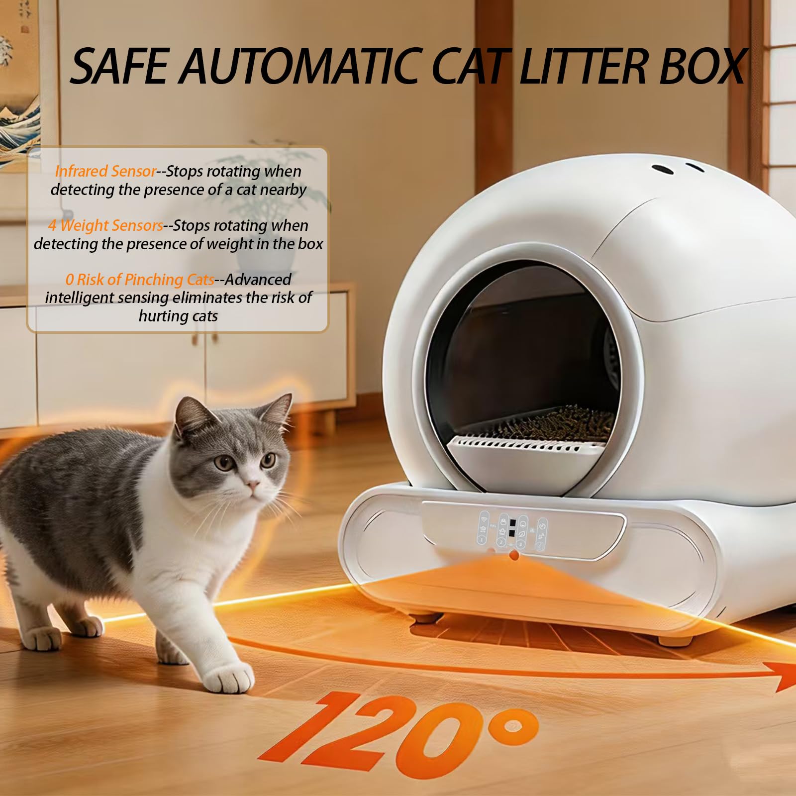 Lettiera Gatti Autopulente Wifi 74L Sensori di Sicurezza con App | 6 Sacchetti per Rifiuti 2 Filtri 1 Tappetino per Più Gatti