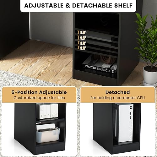 Miniatura 5 de GOFLAME Escritorio para computadora, escritorio de oficina en casa con cajones grandes, gabinete, bandeja para teclado, estantes abiertos ajustables