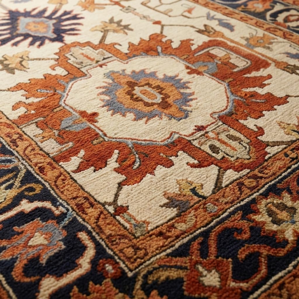 Traditional Handmade Oushak Wool Area Rug – Premium Oriental Carpet for Living Room, Bedroom, Dining Room Decor (Ivory, 5' x 8')