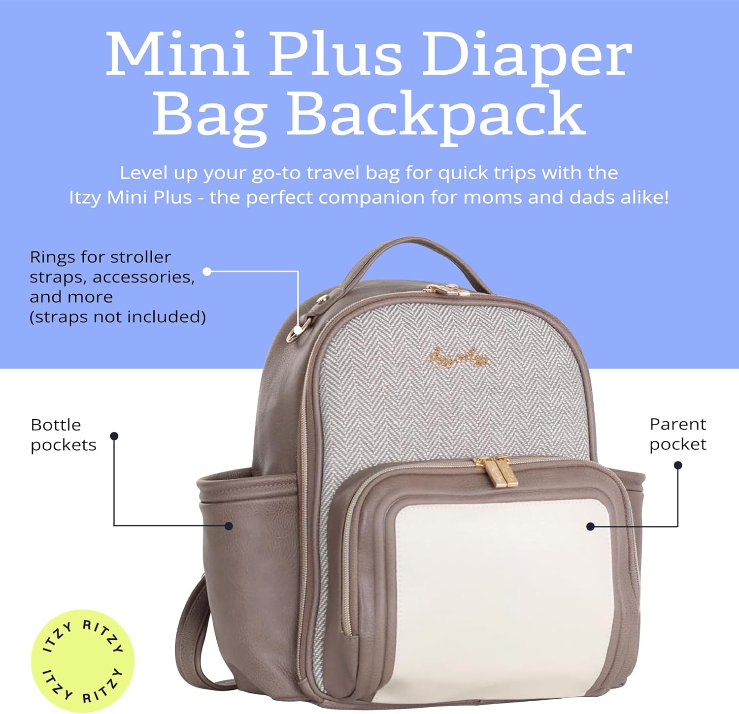 Itzy Ritzy Mini Diaper Bag Backpack – Chic, Compact Mini Plus Backpack with Changing Pad, 10 Pockets (6 Internal, 4 External), Grab-Top Handle & Rubber Feet (Vanilla Latte) - Image 2