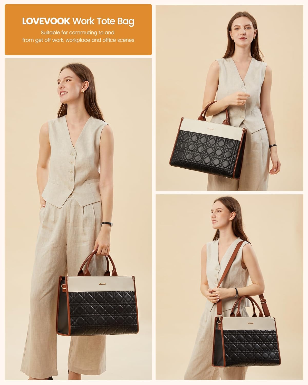 LOVEVOOK Laptop Tote Bag for Women,Waterproof Leather Work Bag for Teacher,Business Office Work Bag Briefcase,Gifts for Women - Image 4