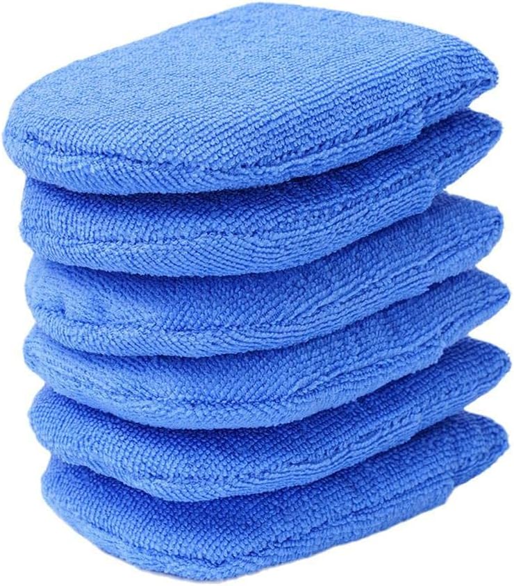 Car Care Microfiber Polishing Pads with Finger Pocket for Cars Trucks Boats Motorcycles RVs Gentle Wax Applicator Pads (Blue)