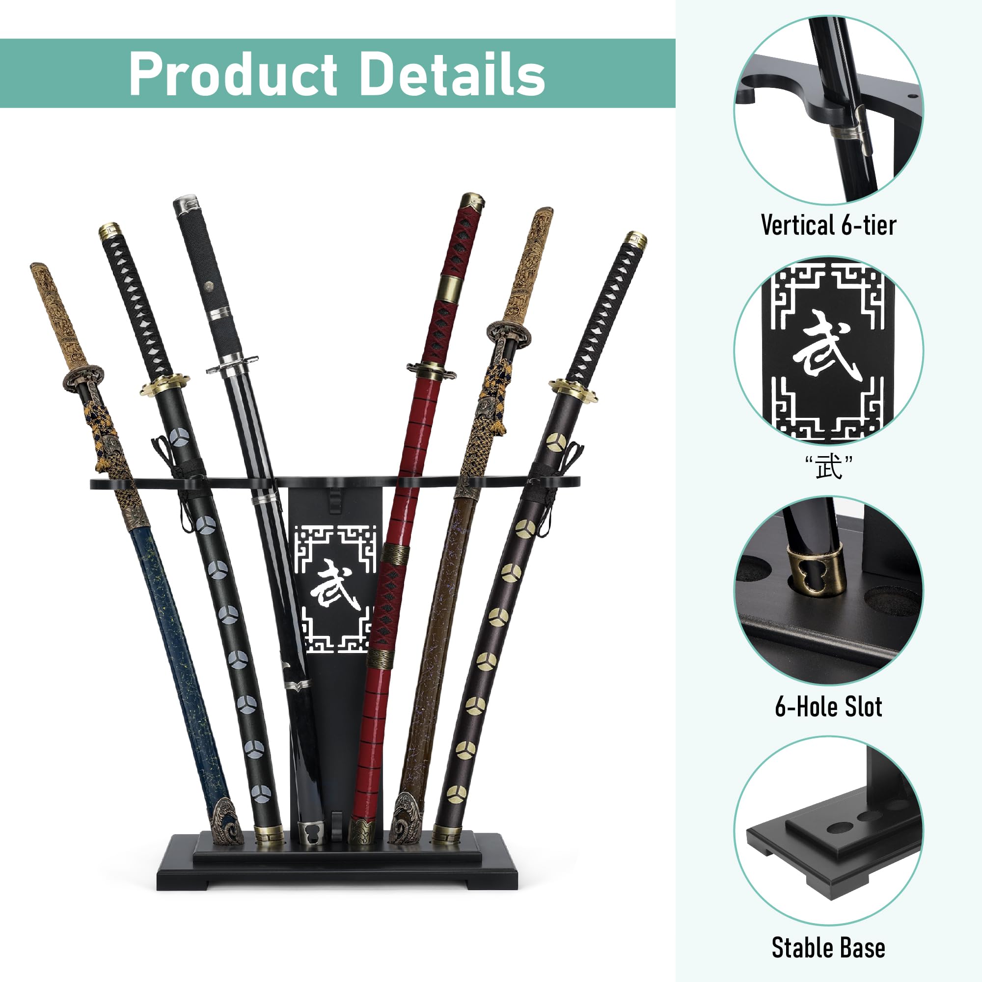 Support Vertical épée Samouraï HUOXU - MDF 58.5x29x17cm Noir | Pour Katana, Tanto Et Collection