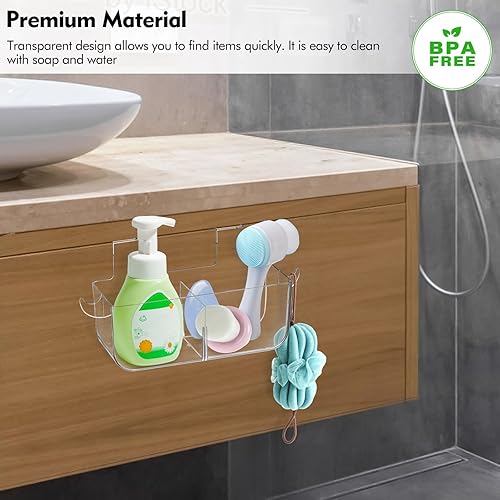 Miniatura 5 de Poeland Paquete de 2 organizadores de puerta de armario, contenedor de almacenamiento de plástico con 2 ganchos, soporte para gabinete para cocina,