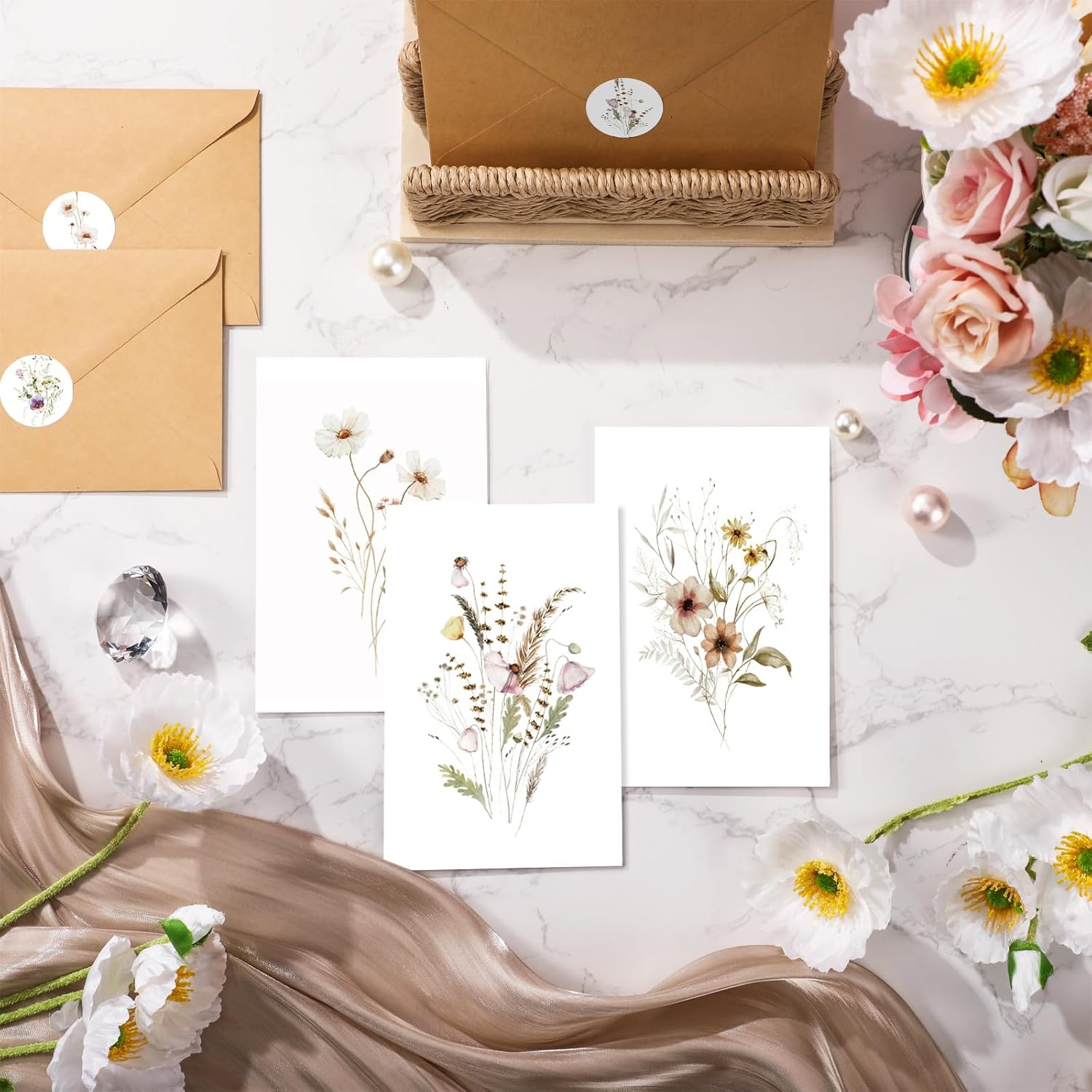 100 Pcs Blank Note Cards and Envelopes 4x6 Elegant Floral Blank Greeting Cards with Matching Peel-and-seal Stickers Plain Notecards Stationery forValentine's Day Mother's Day, 10 Designs - Image 4