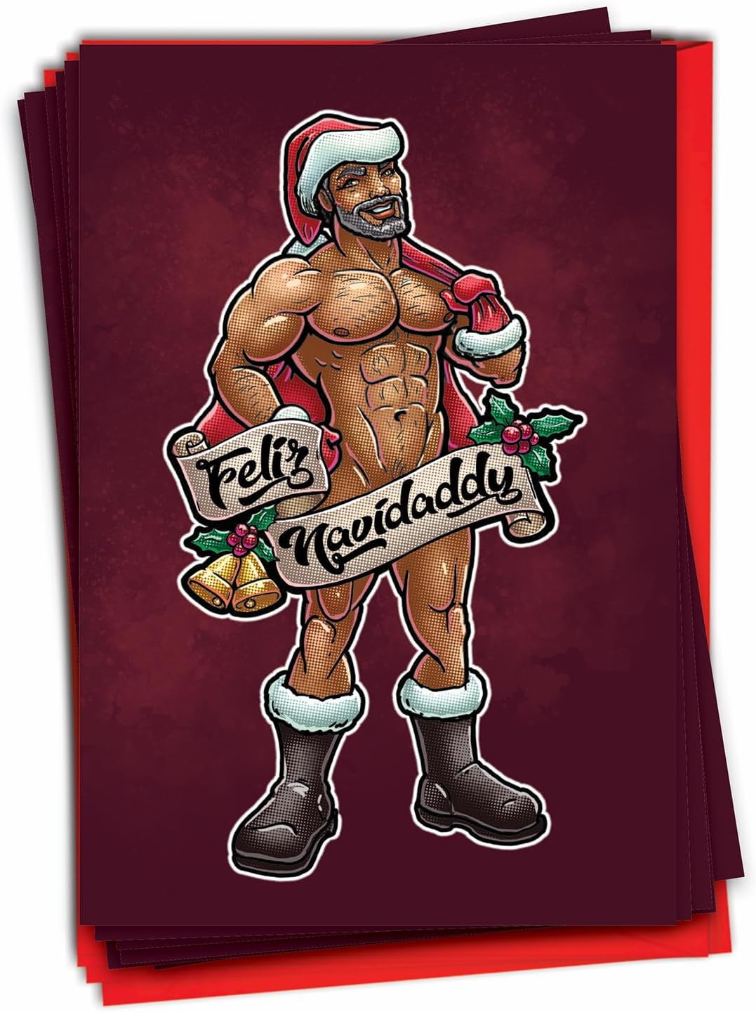 NobleWorks - 12 Funny Christmas Cards for Adults - Cartoon Xmas Humor, Holiday Boxed Greeting Cards (1 Design, 12 Cards) - Feliz Navidaddy C9496XSG-B12x1
