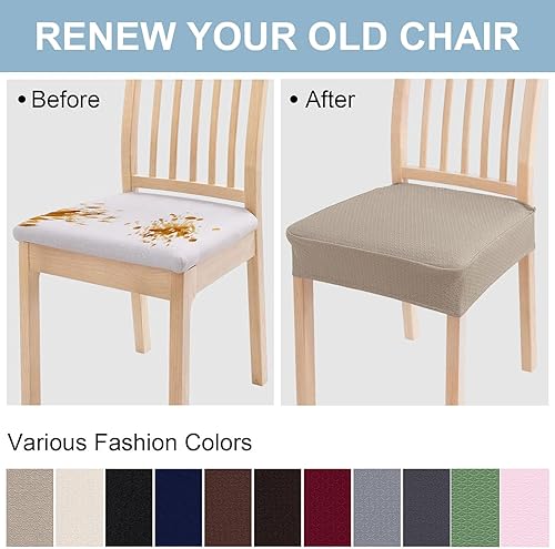 Miniatura 6 de Smiry Juego de 4 fundas de asiento elásticas de jacquard para sillas de comedor, extraíbles y lavables, sin fundas traseras, color gris pardo